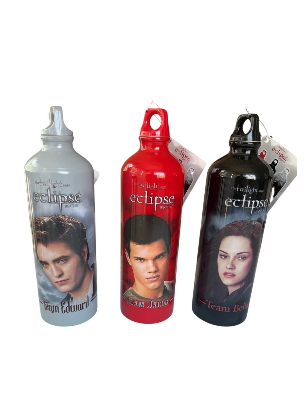 Twilight eclipse 2010 promotional aluminum water bottles black red and gray
